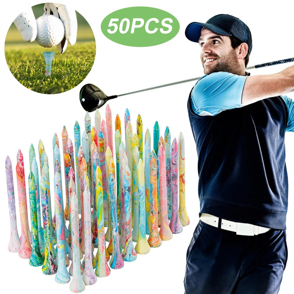 50Pcs Wood Golf Tees Portable Golf Tack More Stable Golf Training Ball Tee Colorful Golf Ball Holder Tees for Batting
