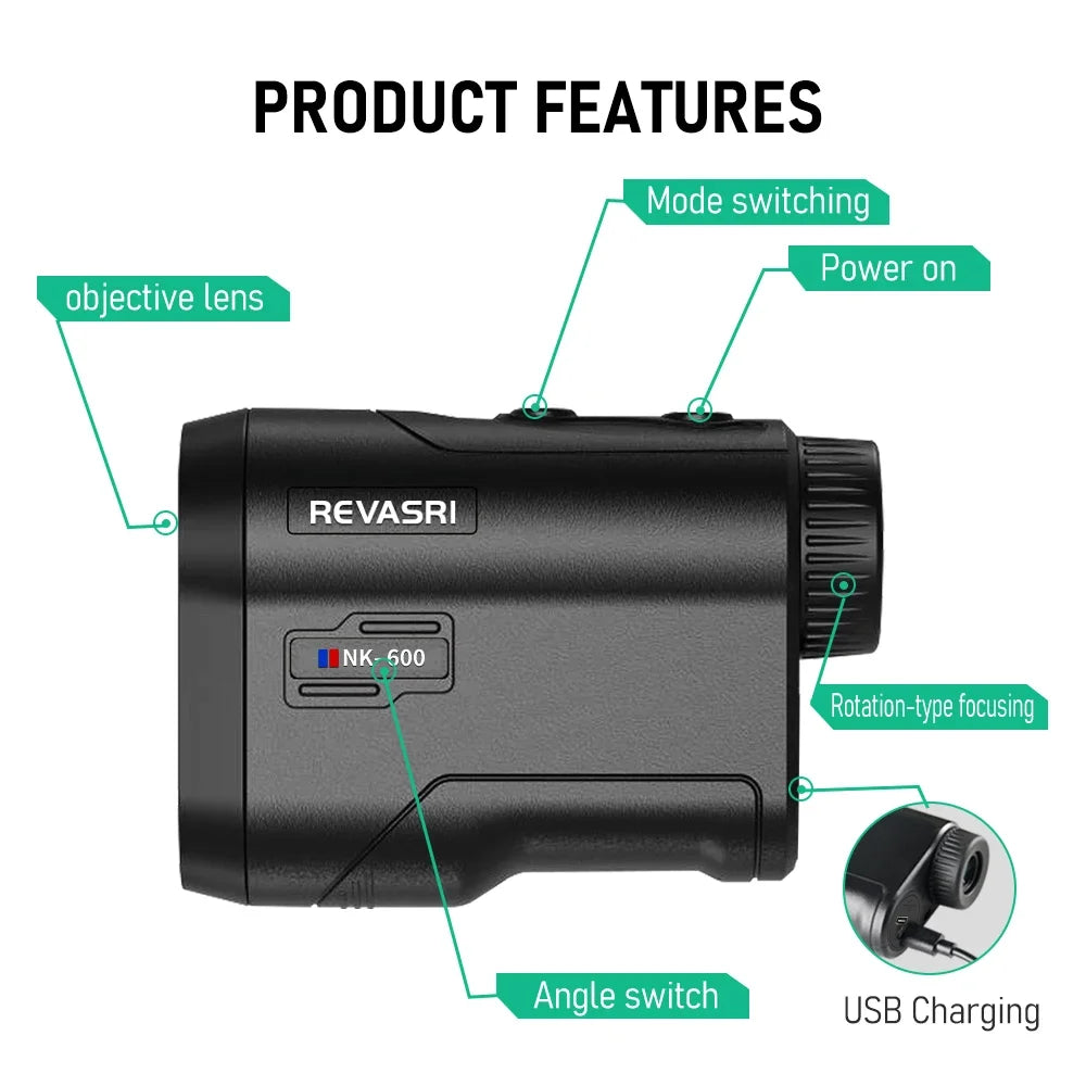 600M/Yard Golf Laser Rangefinder with Slope Compensation Flagpole Lock Vibration USB-C Rechargeable for Golfing