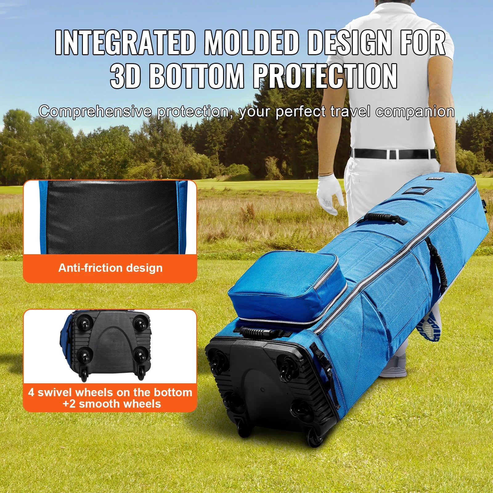VEVOR Golf Travel Bag 1200D Nylon Soft-Sided Golf Travel Cover Wear-Resistant Waterproof Padded Luggage Case with Wheels,