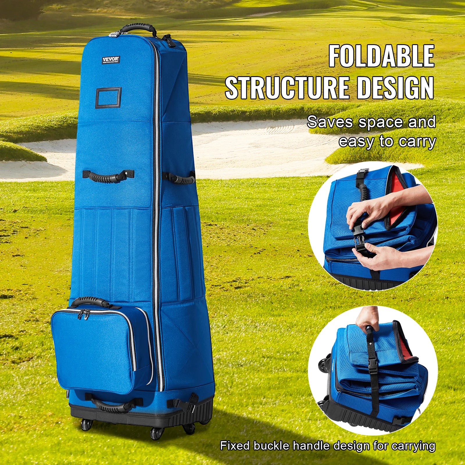 VEVOR Golf Travel Bag 1200D Nylon Soft-Sided Golf Travel Cover Wear-Resistant Waterproof Padded Luggage Case with Wheels,