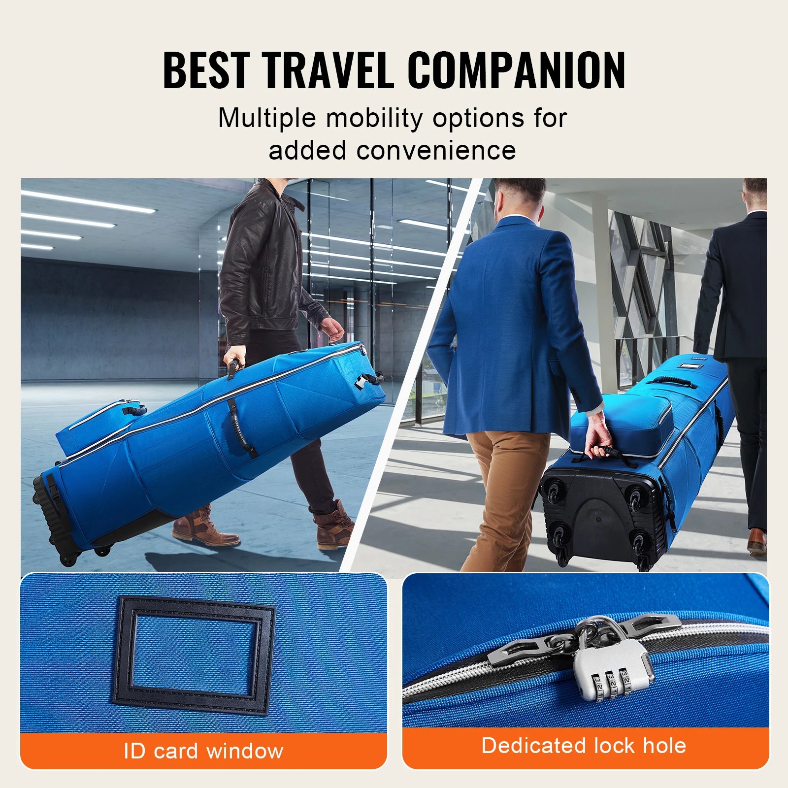 VEVOR Golf Travel Bag 1200D Nylon Soft-Sided Golf Travel Cover Wear-Resistant Waterproof Padded Luggage Case with Wheels,